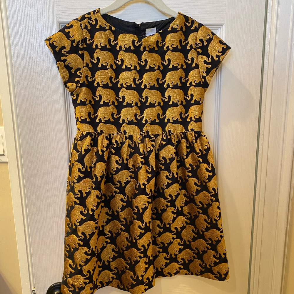 Crewcuts gold and black elephant dress